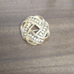 Gold and Rhinestone Knot Brooch